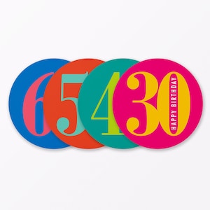 4-delige set verjaardagskaart "Ronde verjaardag 30, 40, 50, 60" ronde