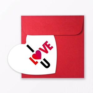 Carte postale « I love U » en forme de cœur avec enveloppe