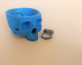 Skull Plant Pot / Matte Blue/ Extra Small / Planter / Low Poly / Desk Buddy / 3D Printed / Ring Dish