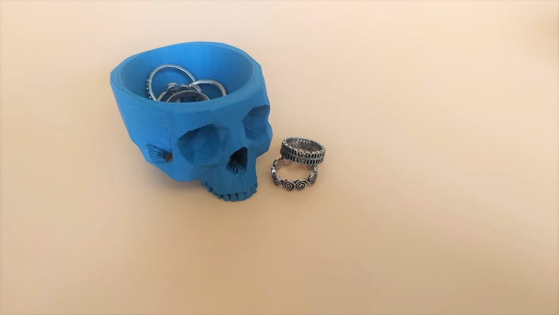 Skull Plant Pot Matte Blue Extra Small Planter Low Poly Desk Buddy 3D Printed Ring Dish