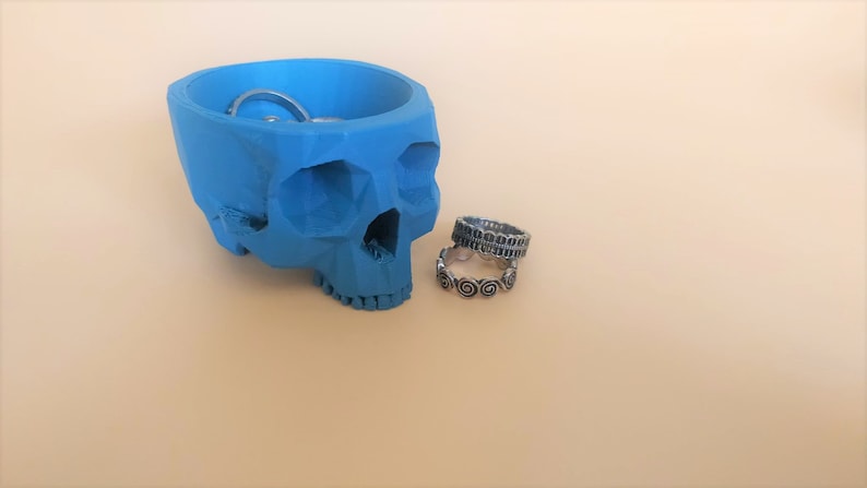 Skull Plant Pot Matte Blue Extra Small Planter Low Poly Desk Buddy 3D Printed Ring Dish