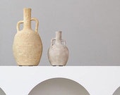 Clay Amphoras, Clay Urns Vases with handles in Mustard, Stone and Jade, 18.5 cm, 30 cm and 31 cm tall
