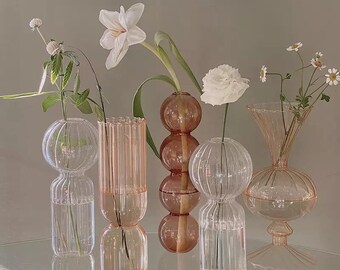 vintage glass vase vtg clear glass vase skinny glass vase cottagecore 1990s decor skinny vase floral vase glass decor etched vase