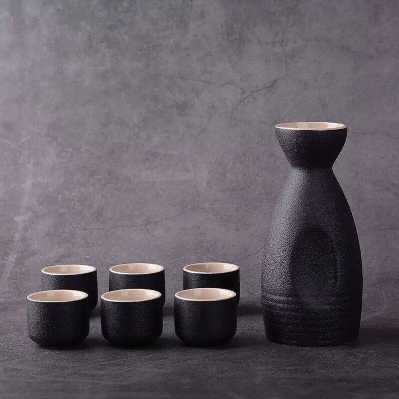 Black or White Sake Ceramic Glass Pot Set Japanese Sake Etsy