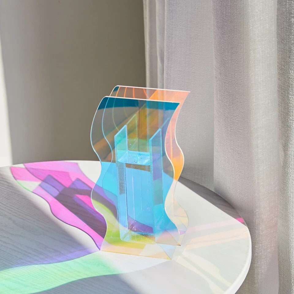 Contemporary Holographic Acrylic Rainbow Vase Wavy Rainbow Etsy