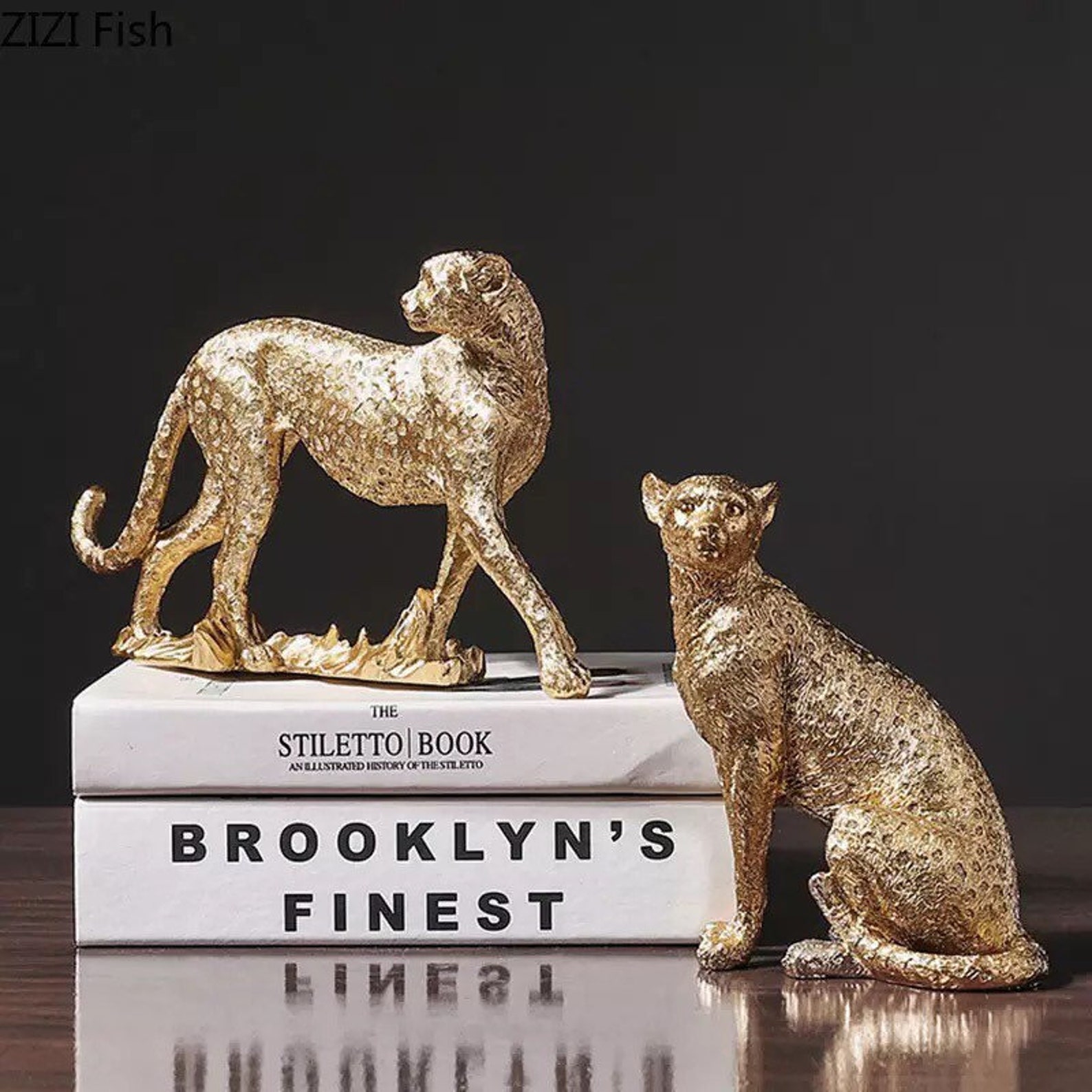 Gold Cheetah Statue Resin Cheetah Figurine Gold Cheetah Etsy
