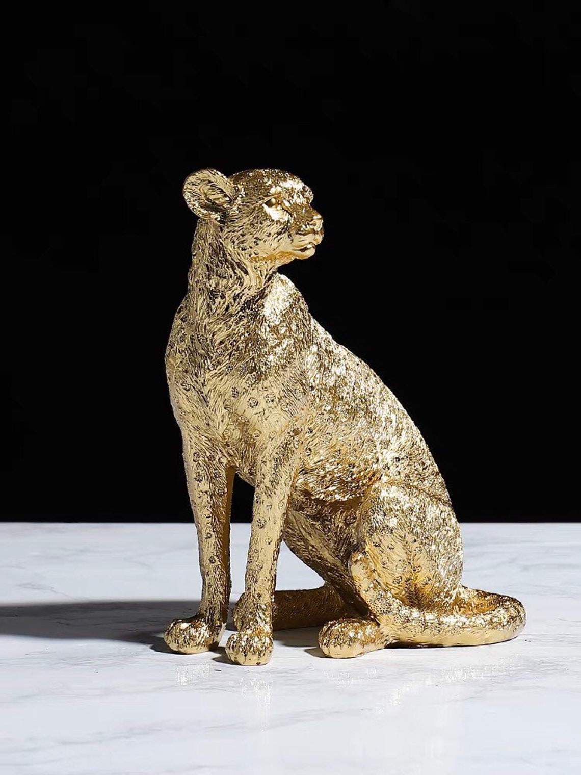 Gold Cheetah Statue Resin Cheetah Figurine Gold Cheetah Etsy