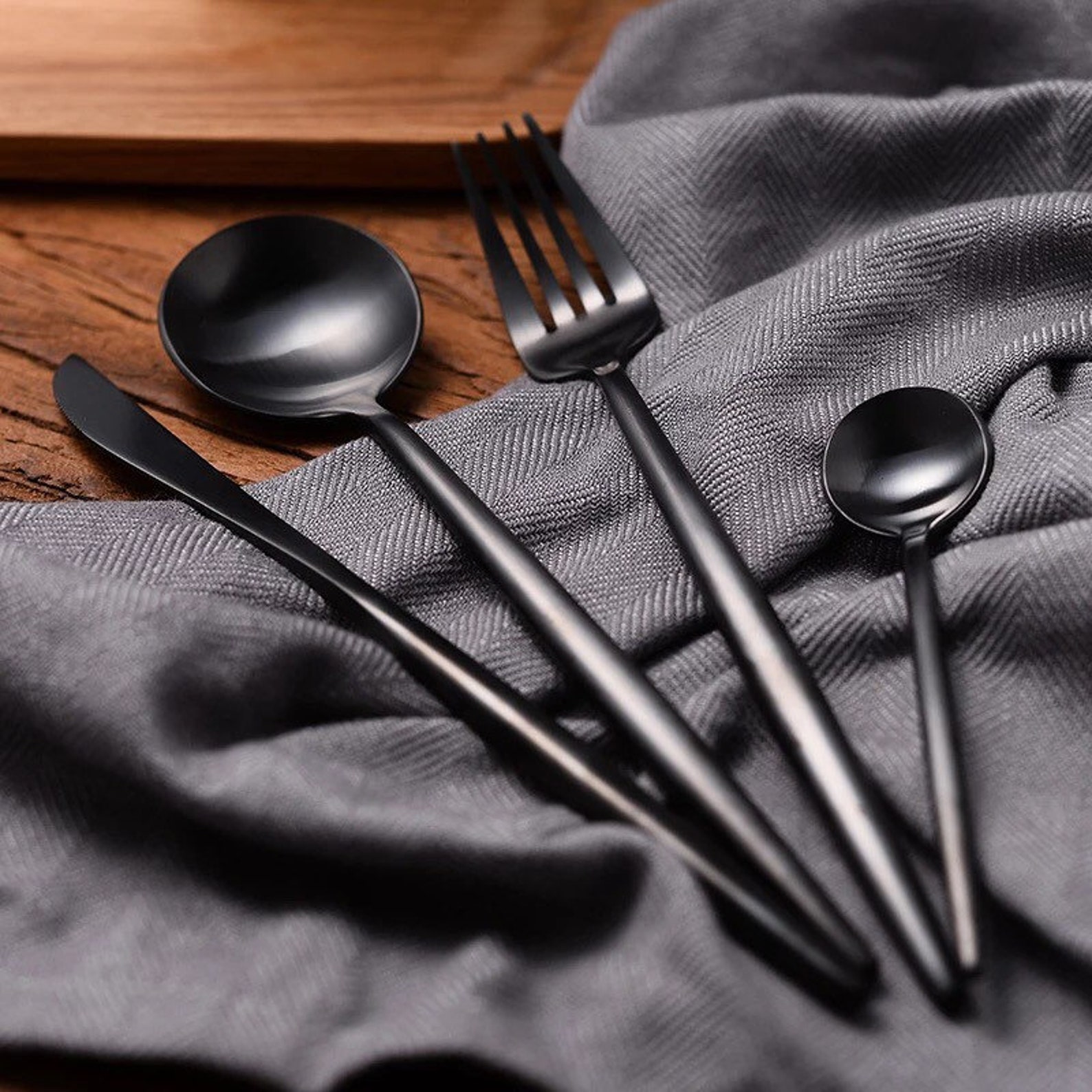 Matte Black Luxury Stainless Steel Cutlery Set Set of 4 Etsy
