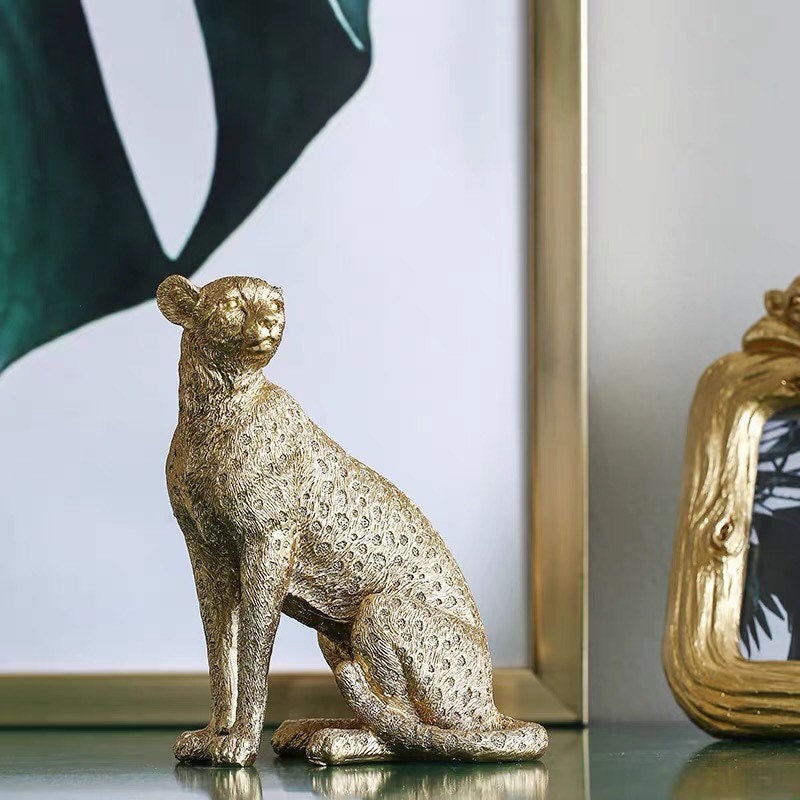 Gold Cheetah Statue Resin Cheetah Figurine Gold Cheetah | Etsy