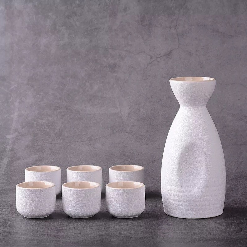 Black or White Sake Ceramic Glass Pot Set Japanese Sake Etsy