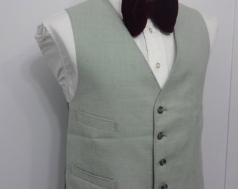 1960s Vintage Mens Vest / Light Green / Vintage Vest / Mens Wool Vest/ 4 pocket Waistcoat / Size 40 / Large / L / Lrg / Edwardian Wool Vest