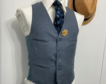 1960s vest waistcoat / Blue Suit vest / Vintage Vest / Mens Wool Vest/ 4 pocket Waistcoat / Size 36 / Small / Sm / S / Edwardian Wool Vest