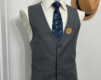 1940s Vintage Wool Suit Vest Mens Suit Waistcoat Gray Wool Waistcoat Size 44 / Large / Lrg / L / Vintage Vest for Men  Suit Vest for Men