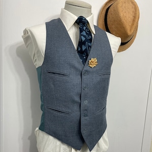 1960s vest waistcoat / Blue Suit vest / Vintage Vest / Mens Wool Vest/ 4 pocket Waistcoat / Size 36 / Small / Sm / S / Edwardian Wool Vest
