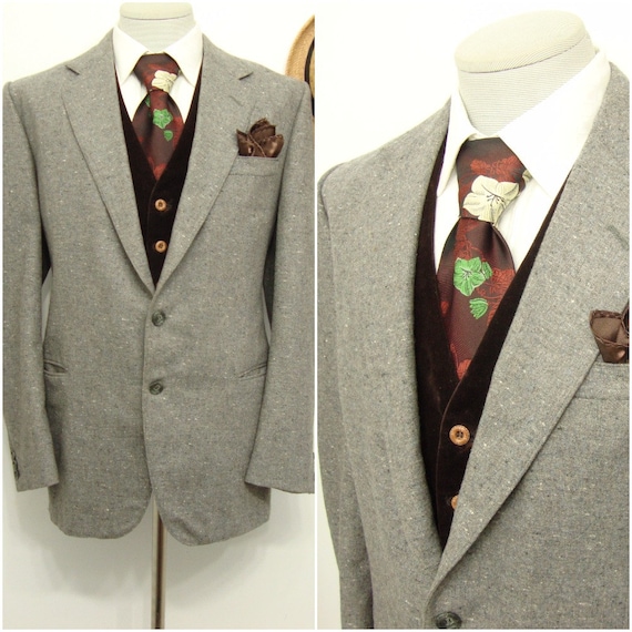 Vintage 1970s  Beige Grey WP Wool Suit Jacket / M… - image 1