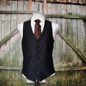 década de 1960 vintage para hombre traje chaleco chaleco negro boda aniversario talla 42 / / grande / / L / / negro poliéster lana mezcla chaleco chaleco