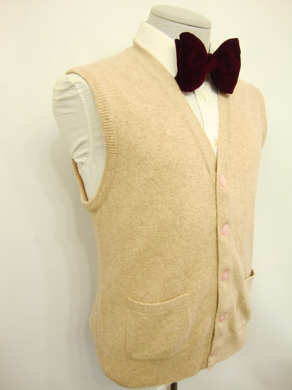 Vintage Ultra Rare Lamb Wool Sweater Vest / Beige… - image 2