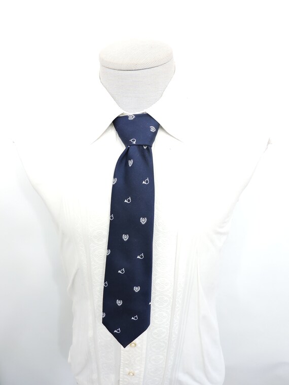 1960/'s Neck Tie Navy Blue and Red Feather Design