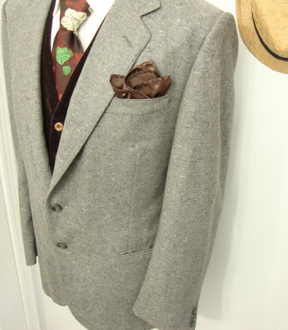 Vintage 1970s  Beige Grey WP Wool Suit Jacket / M… - image 3