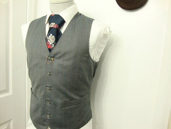 1950s Wool Herringbone Vest Waistcoat Vintage Grey Wool Hunting