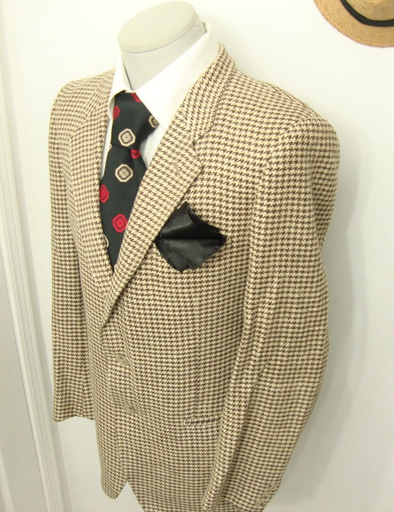 Vintage 1960's Houndstooth Beige Brown Wool Tweed… - image 4