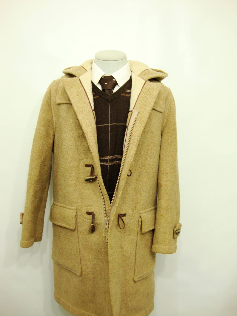 1960's Vintage Men's Tip Top Wool Peacoat Brown Trench Coat Long Pea coat Vintage Over Coat Size 40 42 / Rare Authentic Vintage image 7