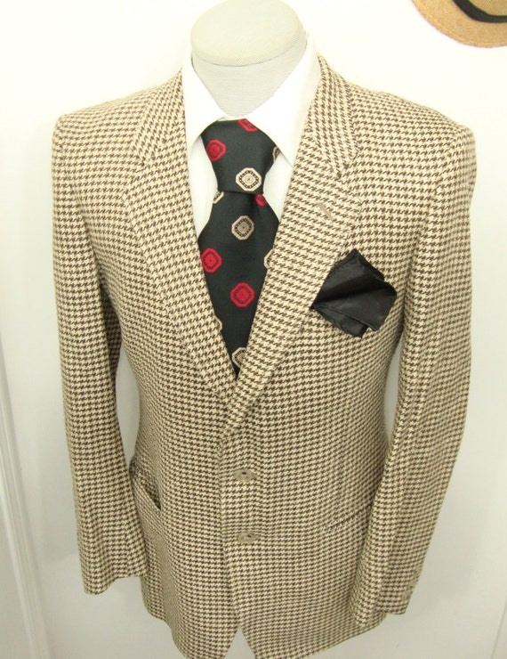 Vintage 1960's Houndstooth Beige Brown Wool Tweed… - image 3