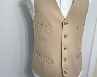 1960s / Trad Vintage Wool Beige Cream Pleated Vest Waistcoat / Regency / Edwardian /Men's Dinner Wedding  Vest / Size 38 / Medium / M / Med