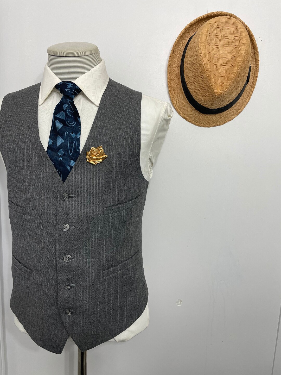 1960s Vintage Wool Suit Vest Mens Suit Waistcoat Gray Wool Waistcoat