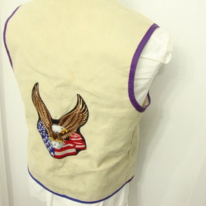 1960's Vintage Plain Beige American Eagle Suede Vest Waistcoat Proud American Canadian Flag North American vest Size 38 Medium M Native Vest image 3