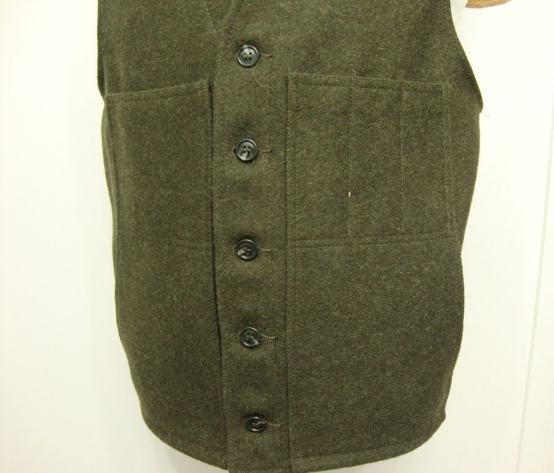 Rare Tweed Wool Vest 1960s Heavy Duty Vintage Green Waistcoat Vest Men's Army Green Solid Vest Solid Tactical Size 46 / XL/ X-Large image 3
