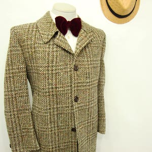 Ultra Rare 1960s One of It&#39;s Kind Donegal Tweed Overcoat Vintage Mens Wool Trench Coat Gray Olive Green Long Coat Size 42 / Large / Lrg / L