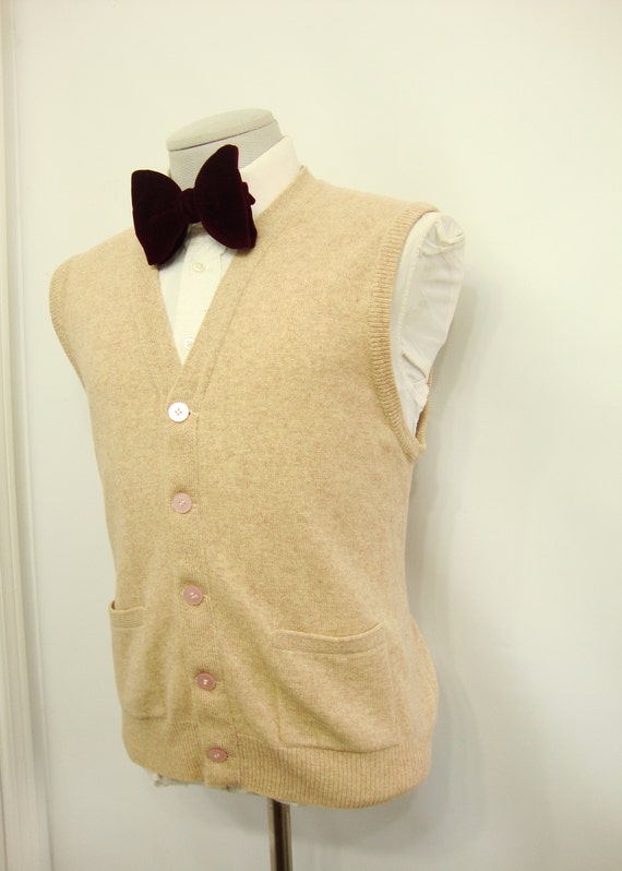 Vintage Ultra Rare Lamb Wool Sweater Vest / Beige… - image 5
