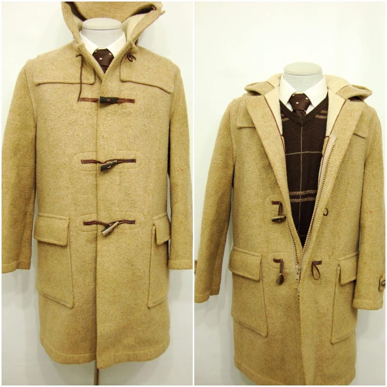 1960's Vintage Men's Tip Top Wool Peacoat Brown Trench Coat Long Pea coat Vintage Over Coat Size 40 42 / Rare Authentic Vintage image 2