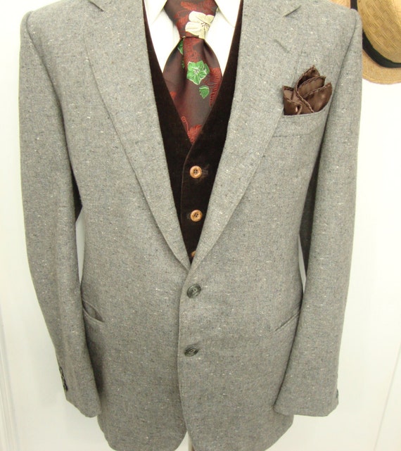 Vintage 1970s  Beige Grey WP Wool Suit Jacket / M… - image 2