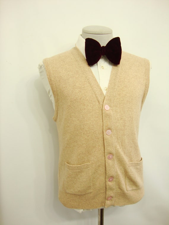 Vintage Ultra Rare Lamb Wool Sweater Vest / Beige… - image 10