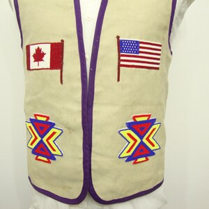 1960's Vintage Plain Beige American Eagle Suede Vest Waistcoat Proud American Canadian Flag North American vest Size 38 Medium M Native Vest image 5