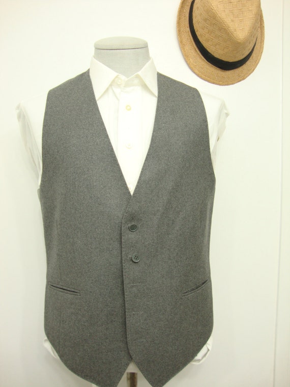 Vintage NINO CERRUTI Charcoal Gray Plain Wool Ves