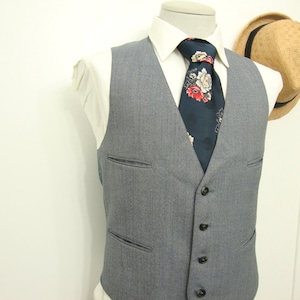 Vintage Edwardian Wool Light Bluish Gray Vest Waistcoat / Steampunk Formal / 1960&#39;s Classic Mens Waistcoat Vest / Size 40 / Medium / M /