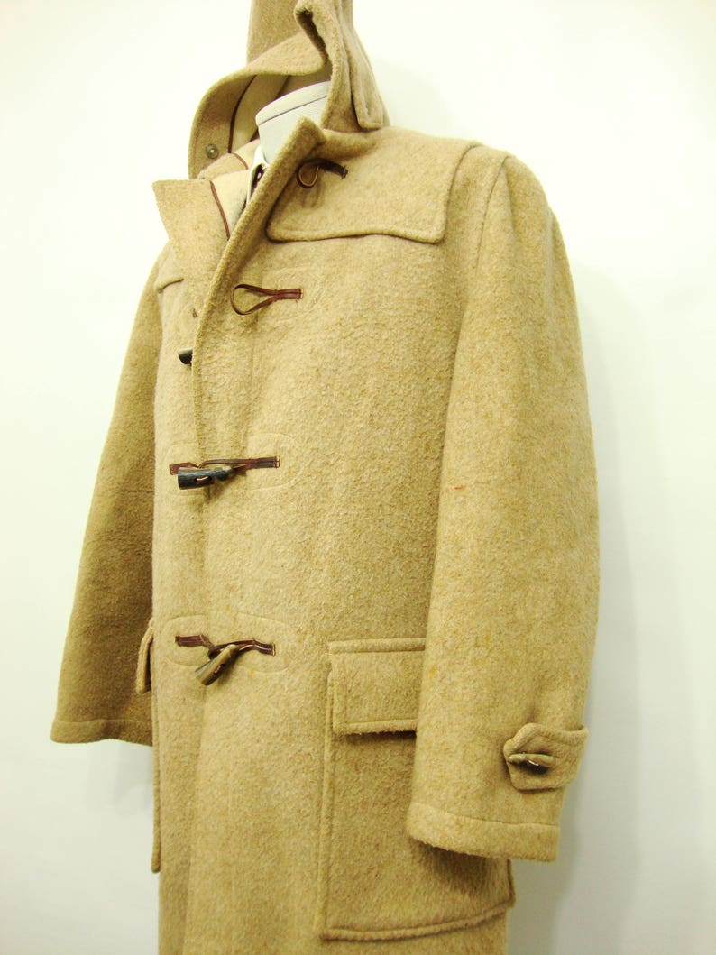 1960's Vintage Men's Tip Top Wool Peacoat Brown Trench Coat Long Pea coat Vintage Over Coat Size 40 42 / Rare Authentic Vintage image 9