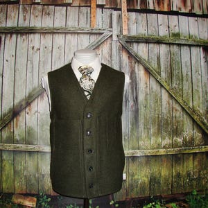 Rare Tweed Wool Vest 1960s Heavy Duty Vintage Green Waistcoat Vest Men's Army Green Solid Vest Solid Tactical Size 46 / XL/ X-Large image 4