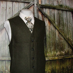 Rare Tweed Wool Vest 1960s Heavy Duty Vintage Green Waistcoat Vest Men's Army Green Solid Vest Solid Tactical Size 46 / XL/ X-Large image 1