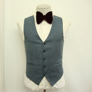 Vintage Edwardian Men&#39;s Ultra Wool Vintage Vest Waistcoat / Size 34 / Small / S / Steampunk Blue Gray Pinstripe / Classic Vintage Vest