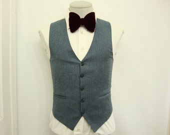 Vintage Edwardian Men's Ultra Wool Vintage Vest Waistcoat / Size 34 / Small / S / Steampunk Blue Gray Pinstripe / Classic Vintage Vest