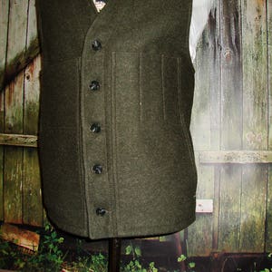 Rare Tweed Wool Vest 1960s Heavy Duty Vintage Green Waistcoat Vest Men's Army Green Solid Vest Solid Tactical Size 46 / XL/ X-Large image 5