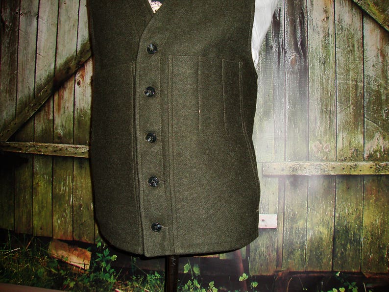 Rare Tweed Wool Vest 1960s Heavy Duty Vintage Green Waistcoat Vest Men's Army Green Solid Vest Solid Tactical Size 46 / XL/ X-Large image 5