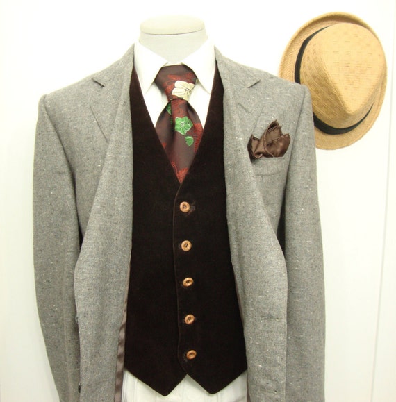 Vintage 1970s  Beige Grey WP Wool Suit Jacket / M… - image 5