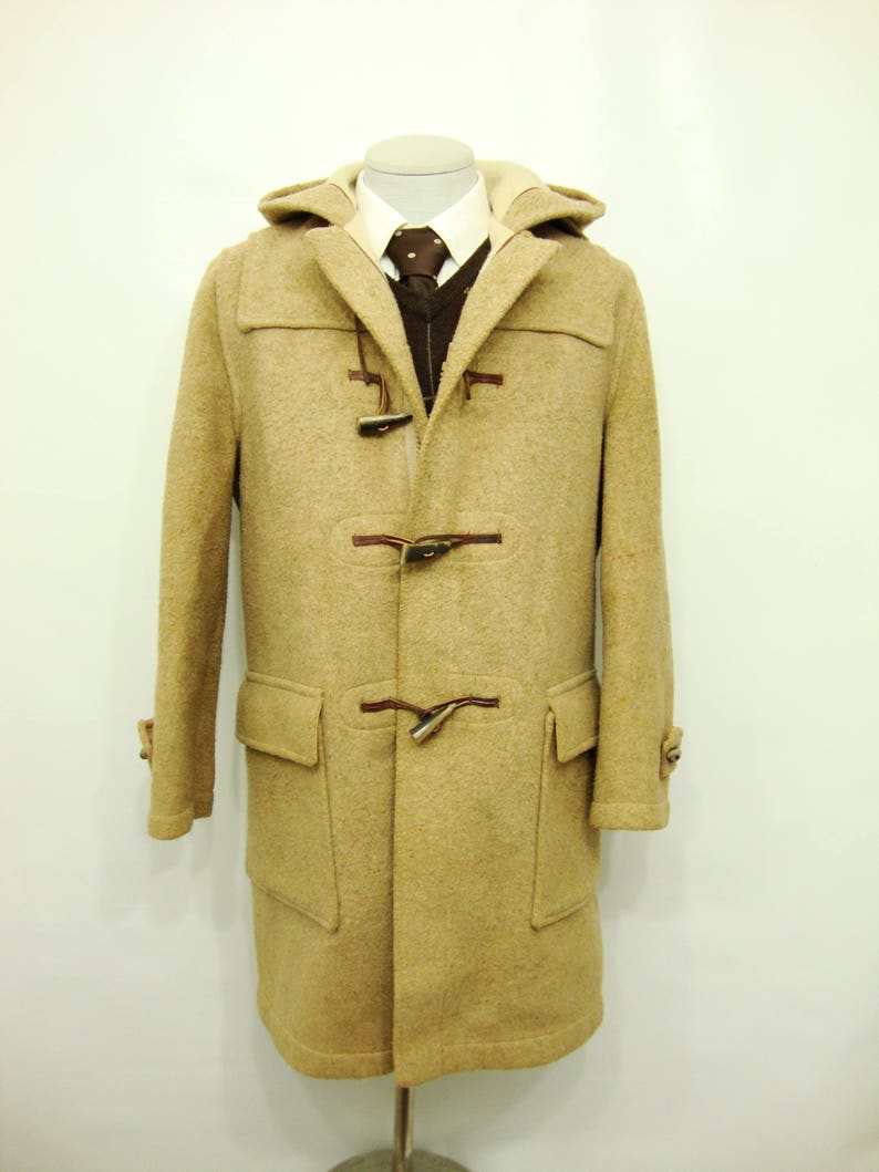 1960's Vintage Men's Tip Top Wool Peacoat Brown Trench Coat Long Pea coat Vintage Over Coat Size 40 42 / Rare Authentic Vintage image 6