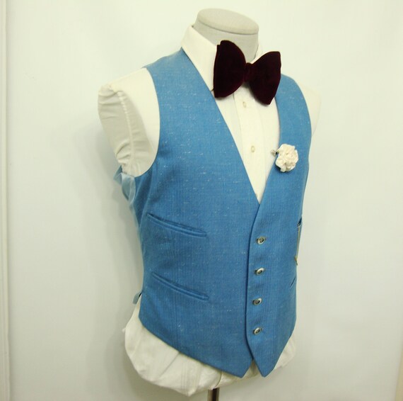 1960s Vintage Mens Wool Sky Blue Waistcoat Vest/ M