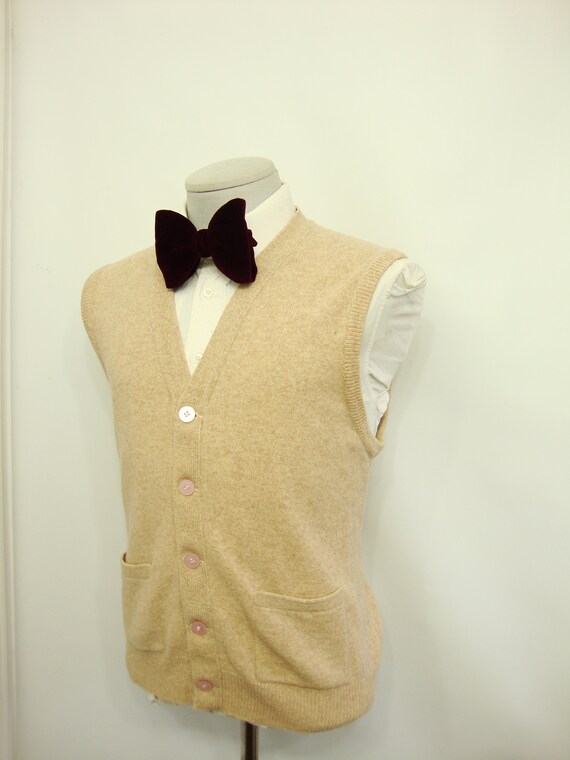 Vintage Ultra Rare Lamb Wool Sweater Vest / Beige… - image 1